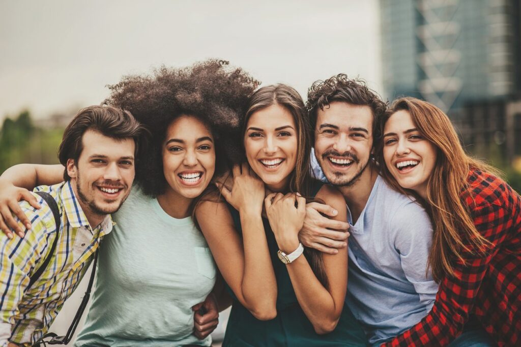 Happy diverse friend group