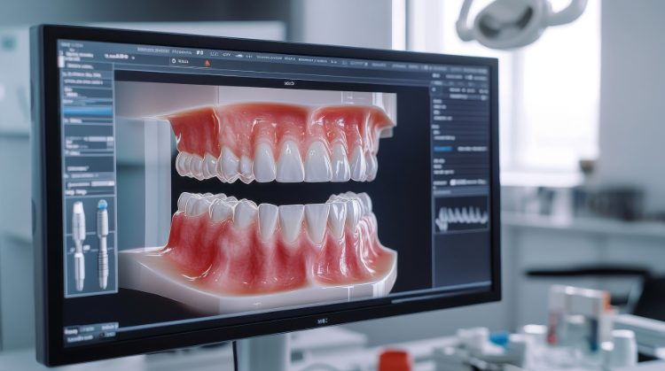 Computer screen showing a 3D dental model in a clinic.